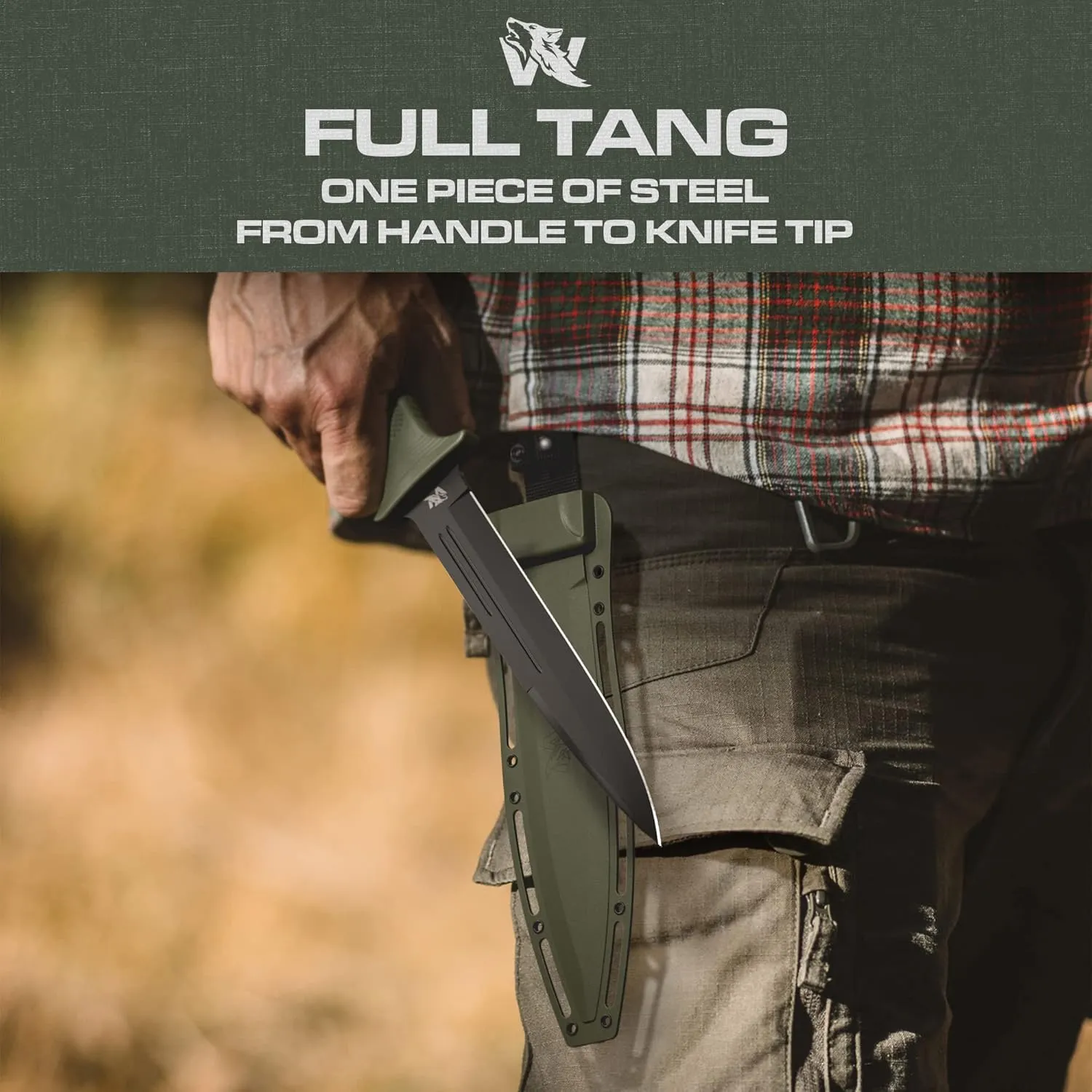 W-Catcher Fixed Blade Knife with Sheath - Large Hunting-Knife made of D2 steel - Big Fixed Blade Knives with Non-Slip TPE Handle - Full Tang Survivalknife for Outdoor Activities