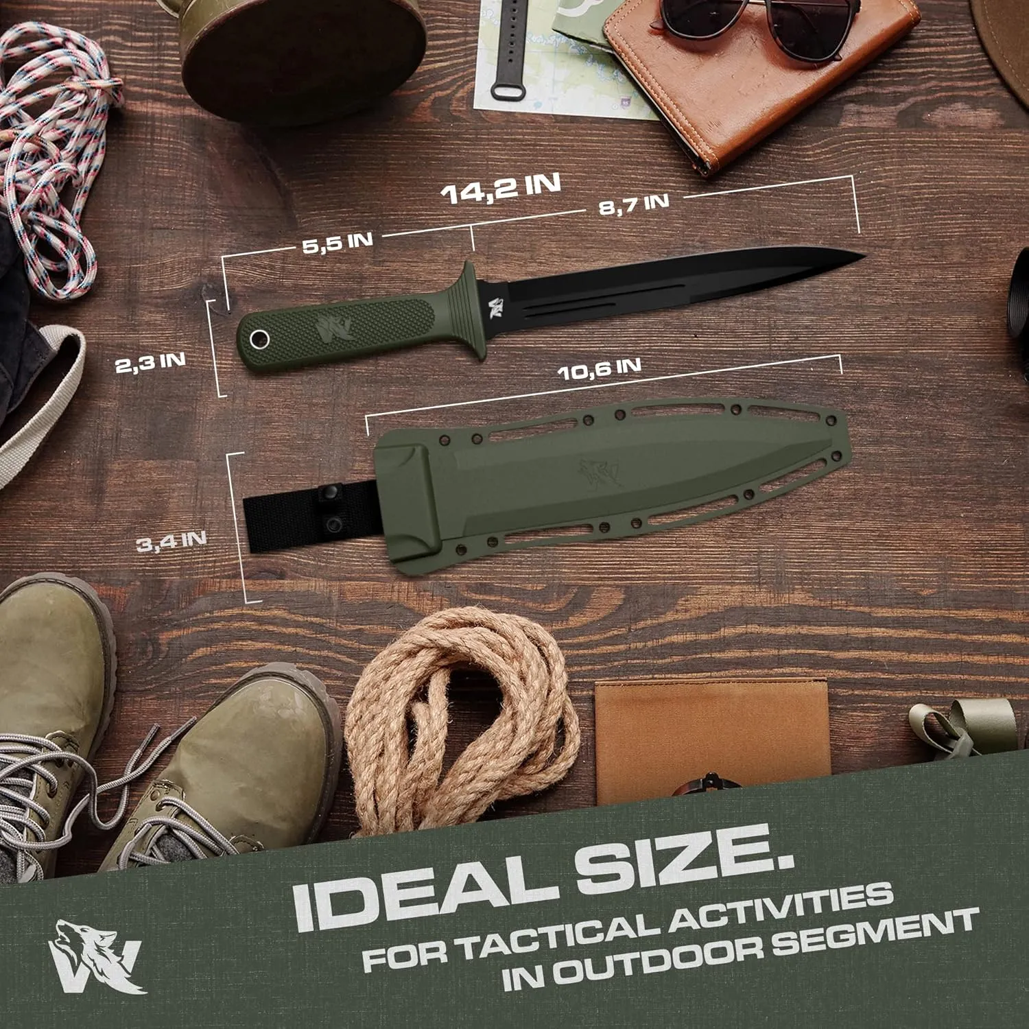 W-Catcher Fixed Blade Knife with Sheath - Large Hunting-Knife made of D2 steel - Big Fixed Blade Knives with Non-Slip TPE Handle - Full Tang Survivalknife for Outdoor Activities