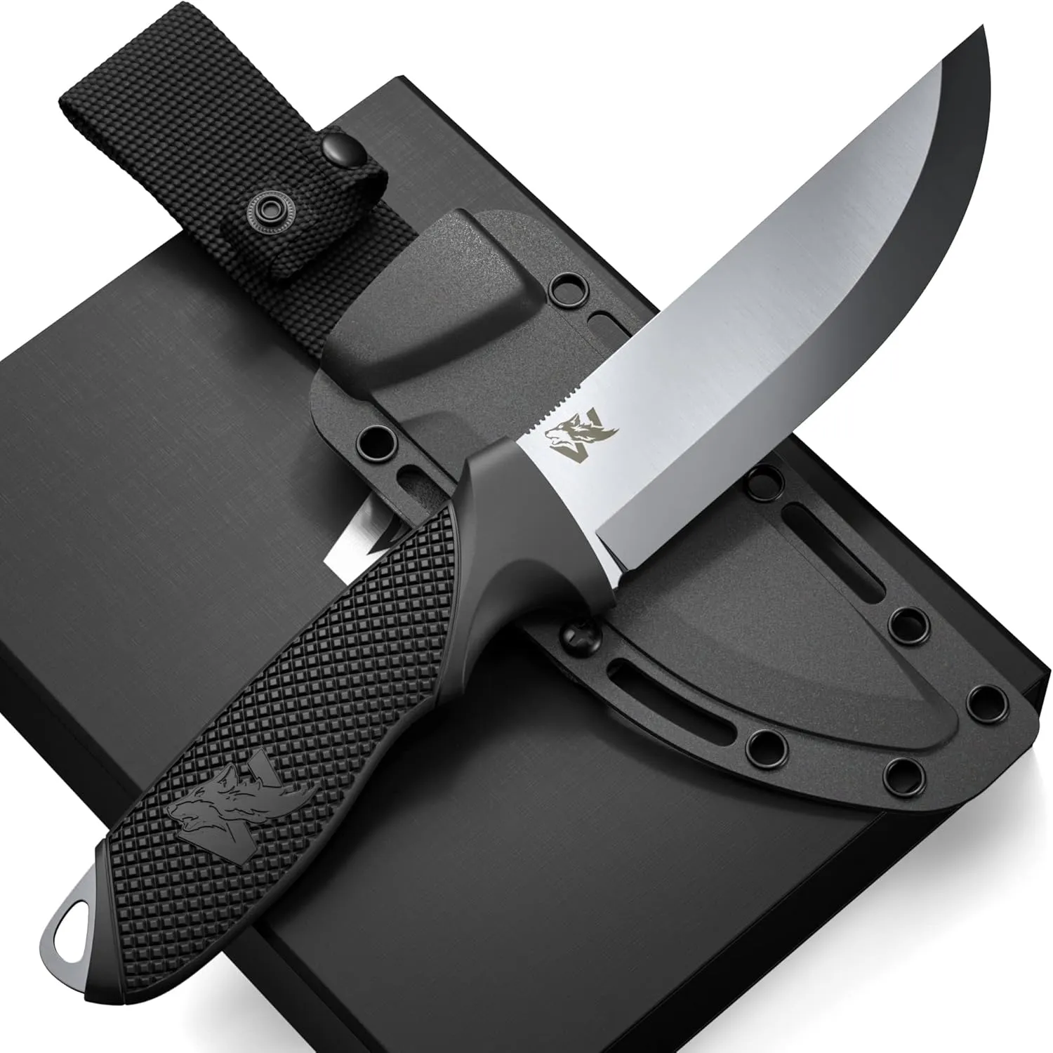 W-SCANDI Full Tang Bushcraft & Camping Knife - Fixed Blade with TPE Handle & Sheath - Made of D2 Steel