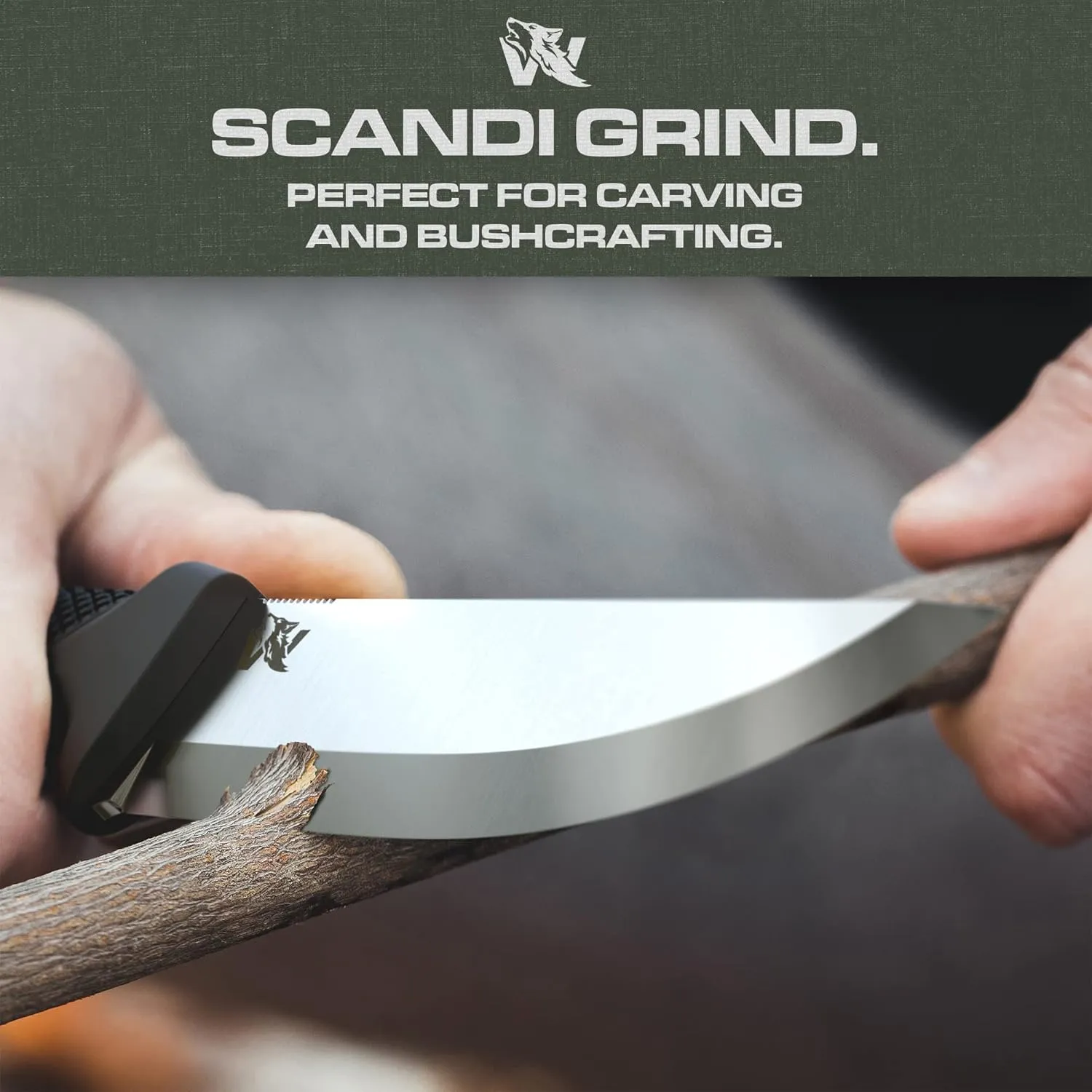 W-SCANDI Full Tang Bushcraft & Camping Knife - Fixed Blade with TPE Handle & Sheath - Made of D2 Steel