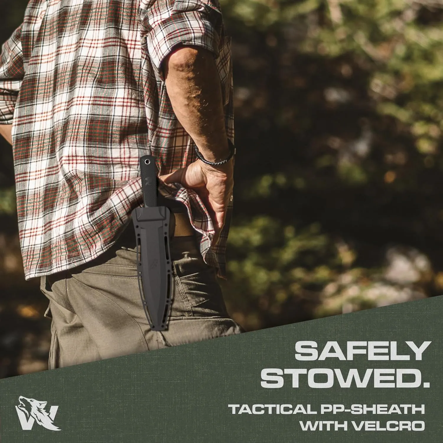 W-SowCatcher Fixed Blade Knife With Sheath - Large Hunting Blade Made of D2 Steel - Double Edge With TPE Handle