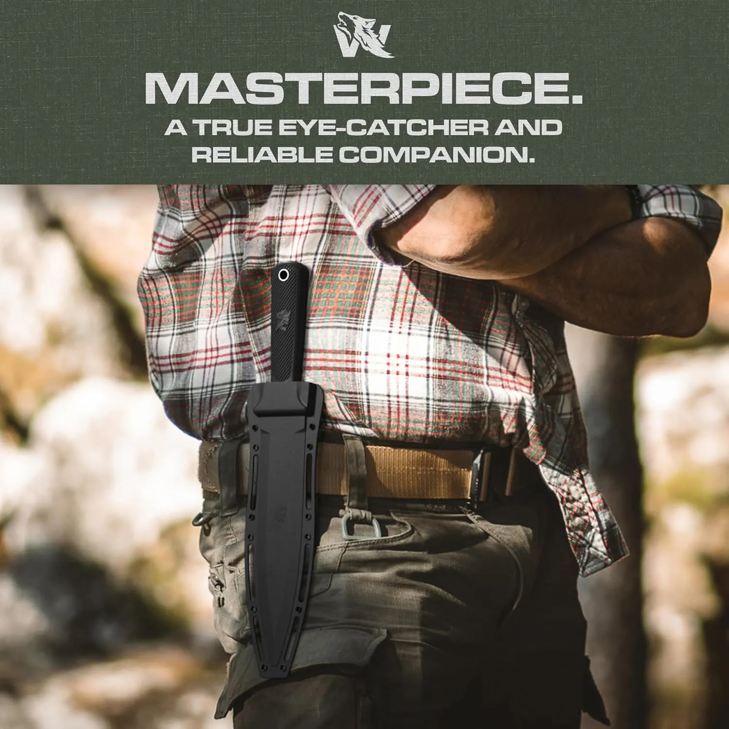 W-SowCatcher Fixed Blade Knife With Sheath - Large Hunting Blade Made of D2 Steel - Double Edge With TPE Handle