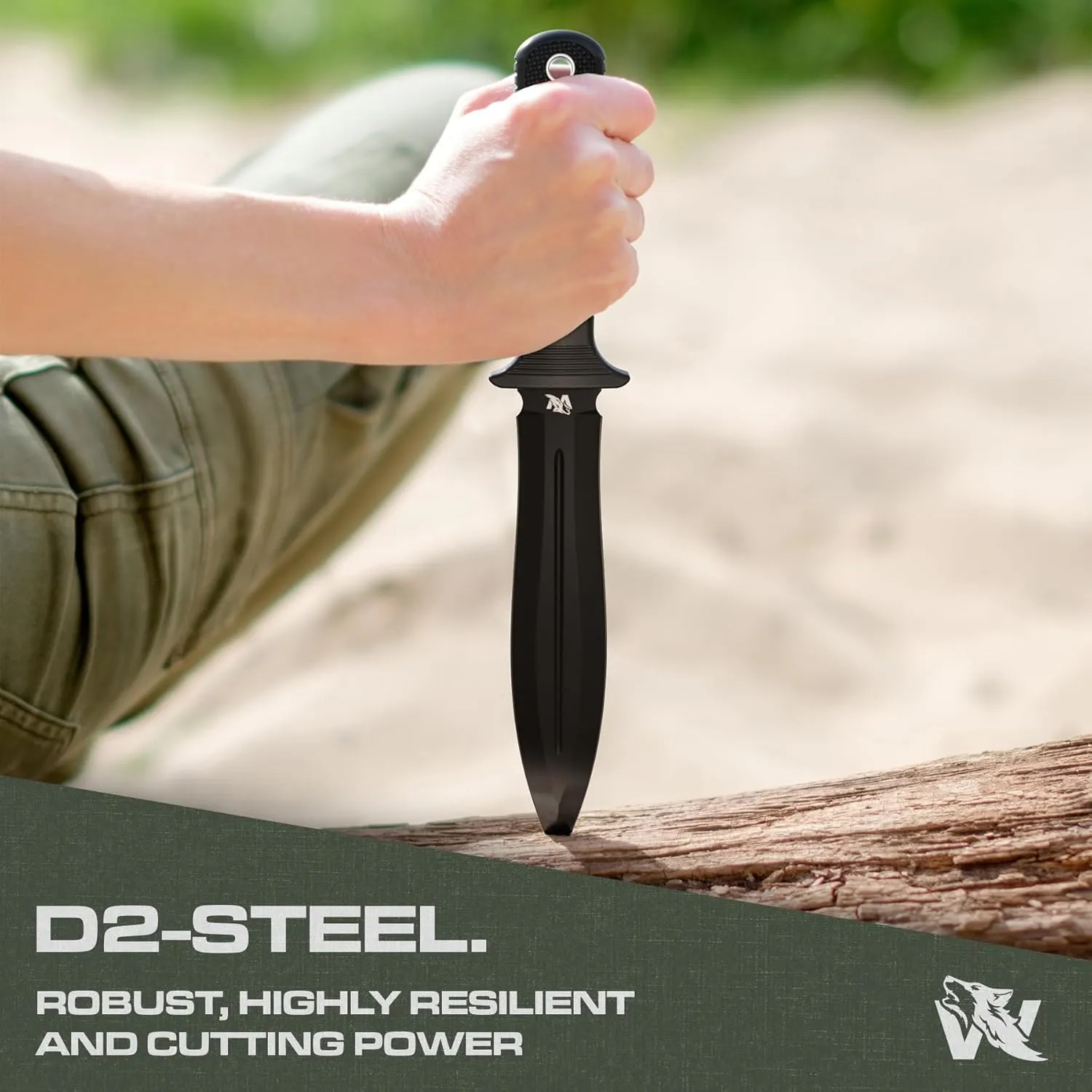 W-SowCatcher Fixed Blade Knife With Sheath - Large Hunting Blade Made of D2 Steel - Double Edge With TPE Handle