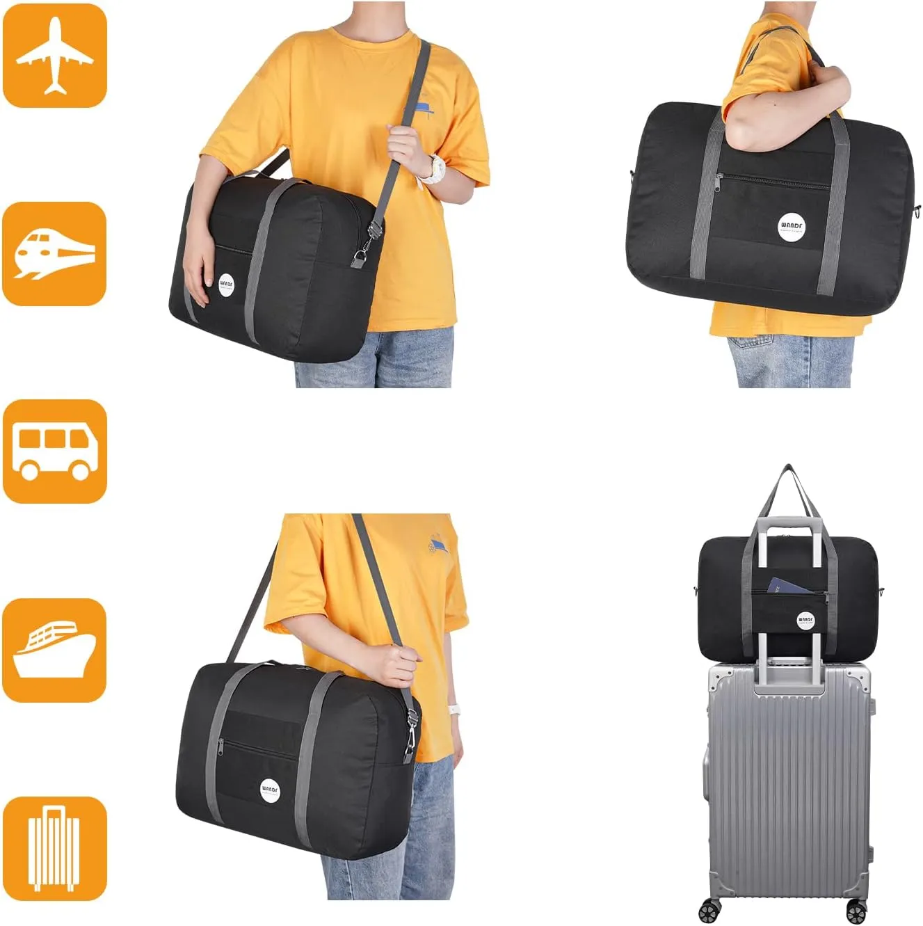 WANDF For Spirit Airlines Personal Item Bag 18x14x8 Travel Duffel Bag Underseat Foldable Carry-on Luggage for Women