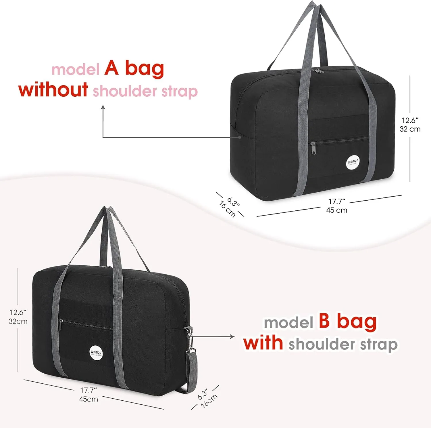 WANDF For Spirit Airlines Personal Item Bag 18x14x8 Travel Duffel Bag Underseat Foldable Carry-on Luggage for Women