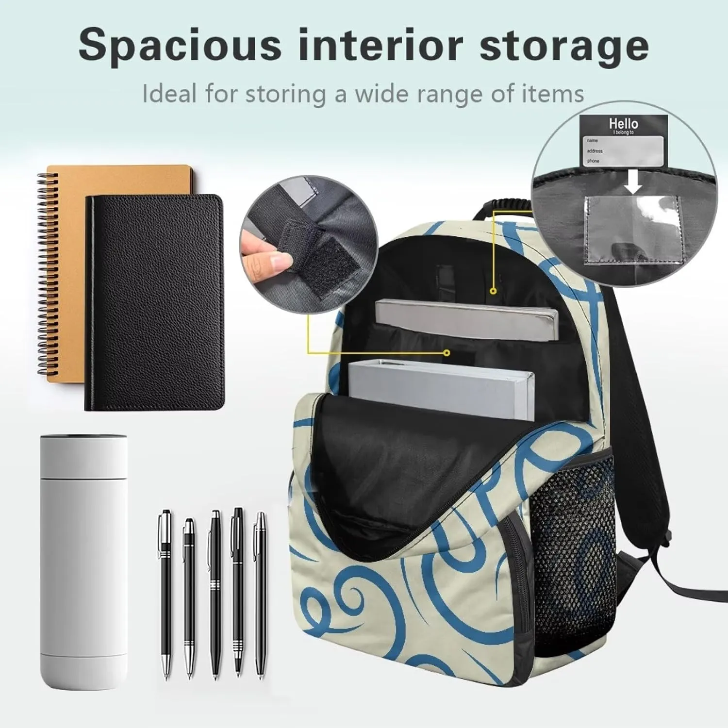 Water Resistant Backpack for Girls Teens - 17.3" Laptop Backpack, Lightweight School Bookbag with Mesh Side Pockets, Large Capacity for High School College, Abstract Blue Stripe Print