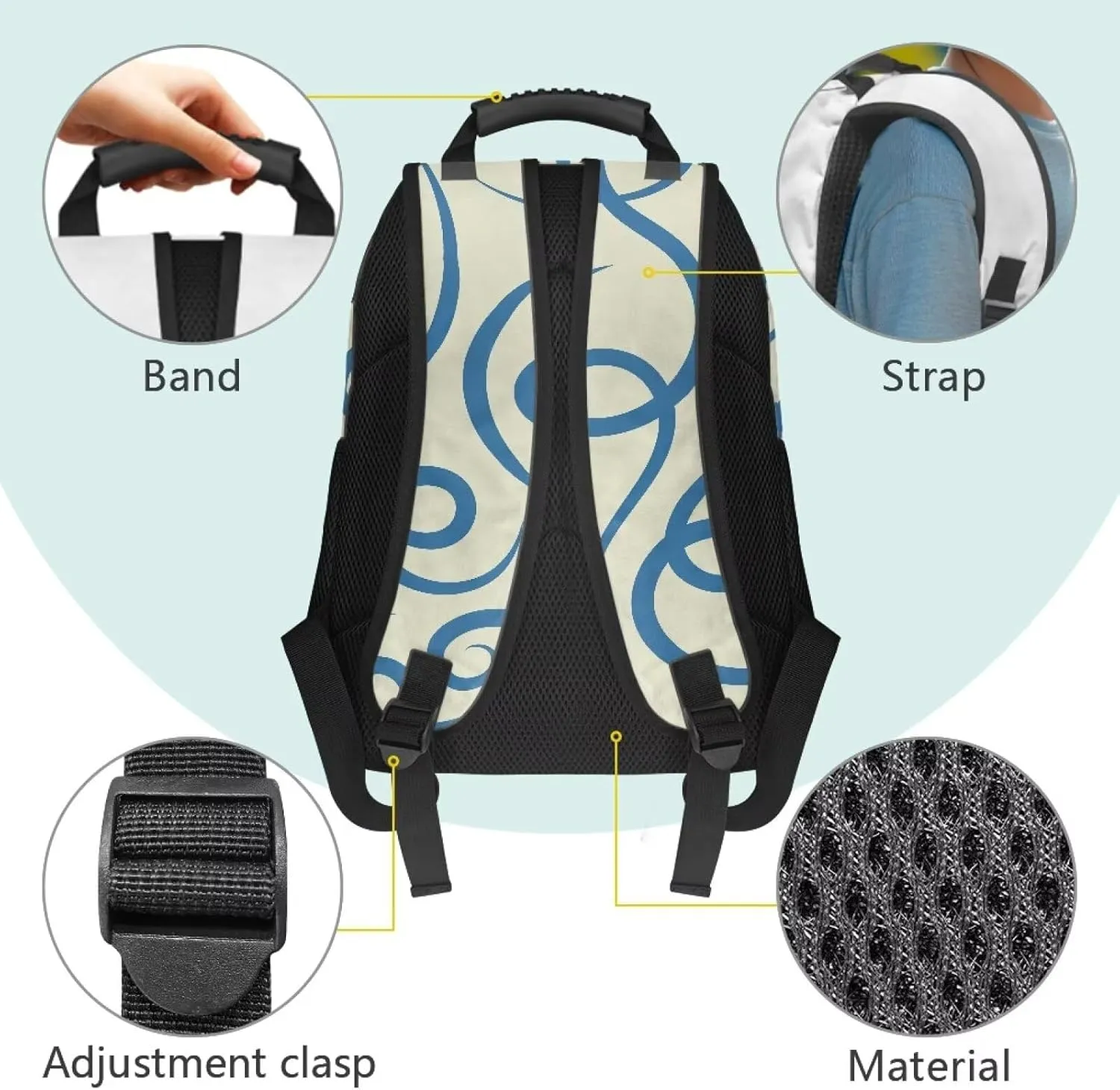 Water Resistant Backpack for Girls Teens - 17.3" Laptop Backpack, Lightweight School Bookbag with Mesh Side Pockets, Large Capacity for High School College, Abstract Blue Stripe Print