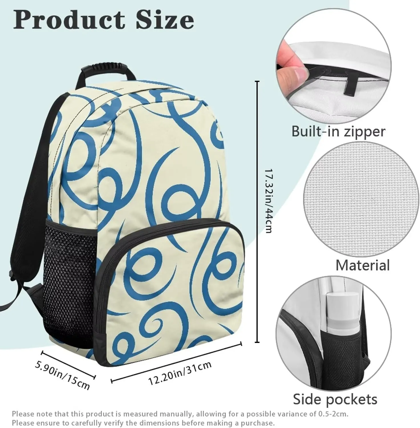 Water Resistant Backpack for Girls Teens - 17.3" Laptop Backpack, Lightweight School Bookbag with Mesh Side Pockets, Large Capacity for High School College, Abstract Blue Stripe Print