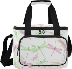 Watercolor Dragonfly White Insulated Cooler Bag for Women Men Leakproof 24 Can Camping Cooling Bags for Grocery Office