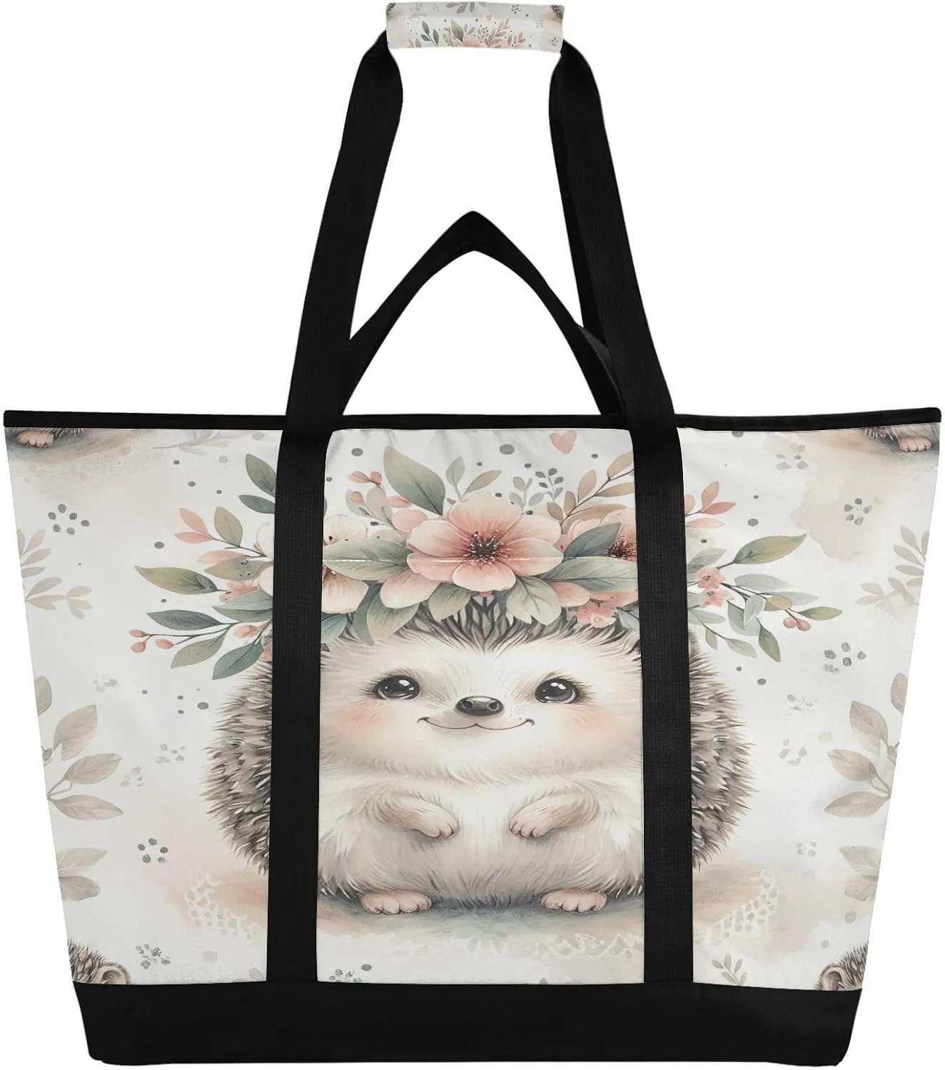 Watercolor Hedghog Reusable Insulated Lunchbox Cooler Bag, Leakproof Kitchen Grocery Bag Collapsible Portable Cooler Tote Bag for Picnic, Camping, Office, Travel