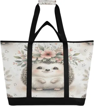 Watercolor Hedghog Reusable Insulated Lunchbox Cooler Bag, Leakproof Kitchen Grocery Bag Collapsible Portable Cooler Tote Bag for Picnic, Camping, Office, Travel