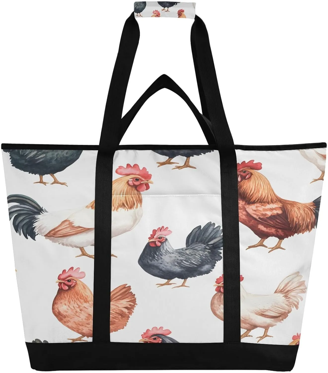 Watercolor Roosters Reusable Insulated Lunchbox Cooler Bag, Leakproof Kitchen Grocery Bag Collapsible Portable Cooler Tote Bag for Picnic, Camping, Office, Travel