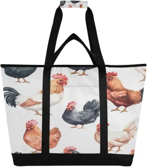 Watercolor Roosters Reusable Insulated Lunchbox Cooler Bag, Leakproof Kitchen Grocery Bag Collapsible Portable Cooler Tote Bag for Picnic, Camping, Office, Travel