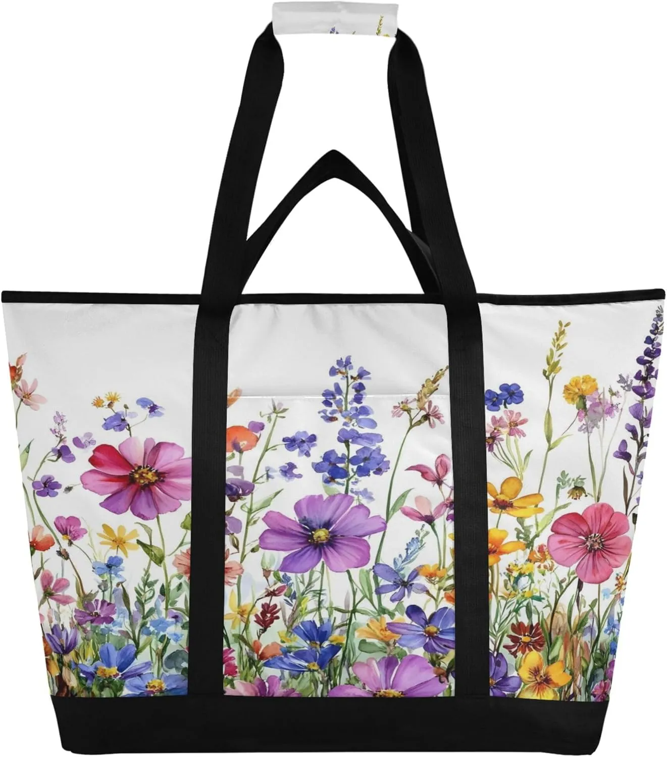 Watercolor Wildflower Reusable Insulated Cooler Bag with Ice Pack Compartment - Large 242L Waterproof Thermal Grocery Tote for Picnic Beach Camping Lunch Storage