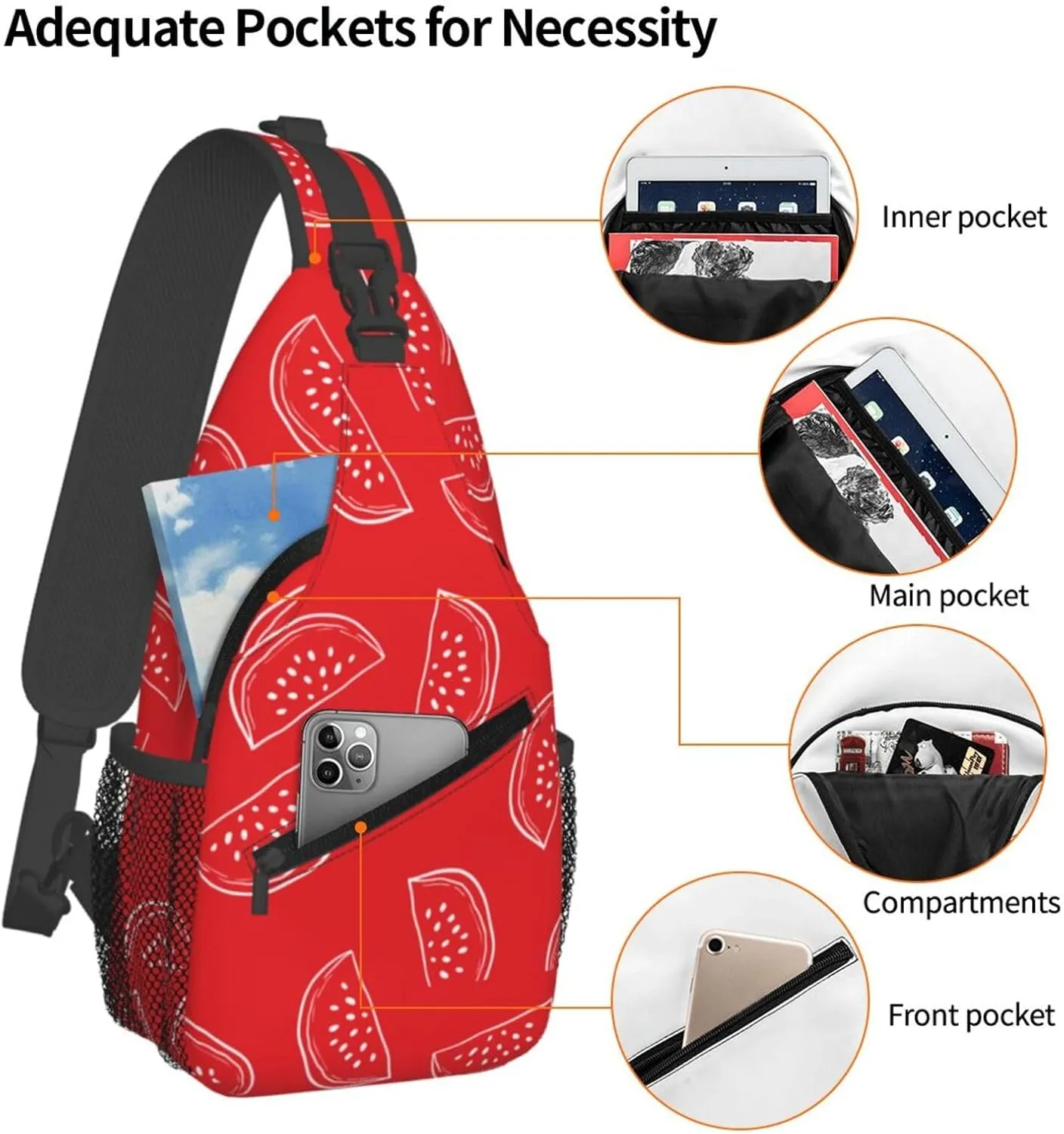 Watermelon Crossbody Sling Backpack Sling Bag Adjustable Chest Shoulder Daypack For Women Men