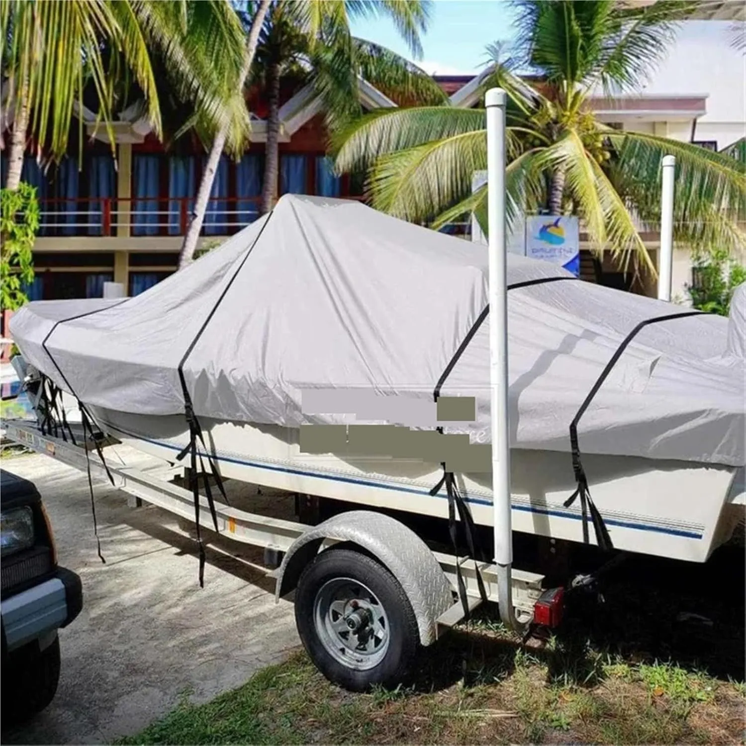 Waterproof 190T Yacht Cover 11–22ft – Anti-Tear with Silver Reflective Coating for Boats(11-13FT 420x270cm)