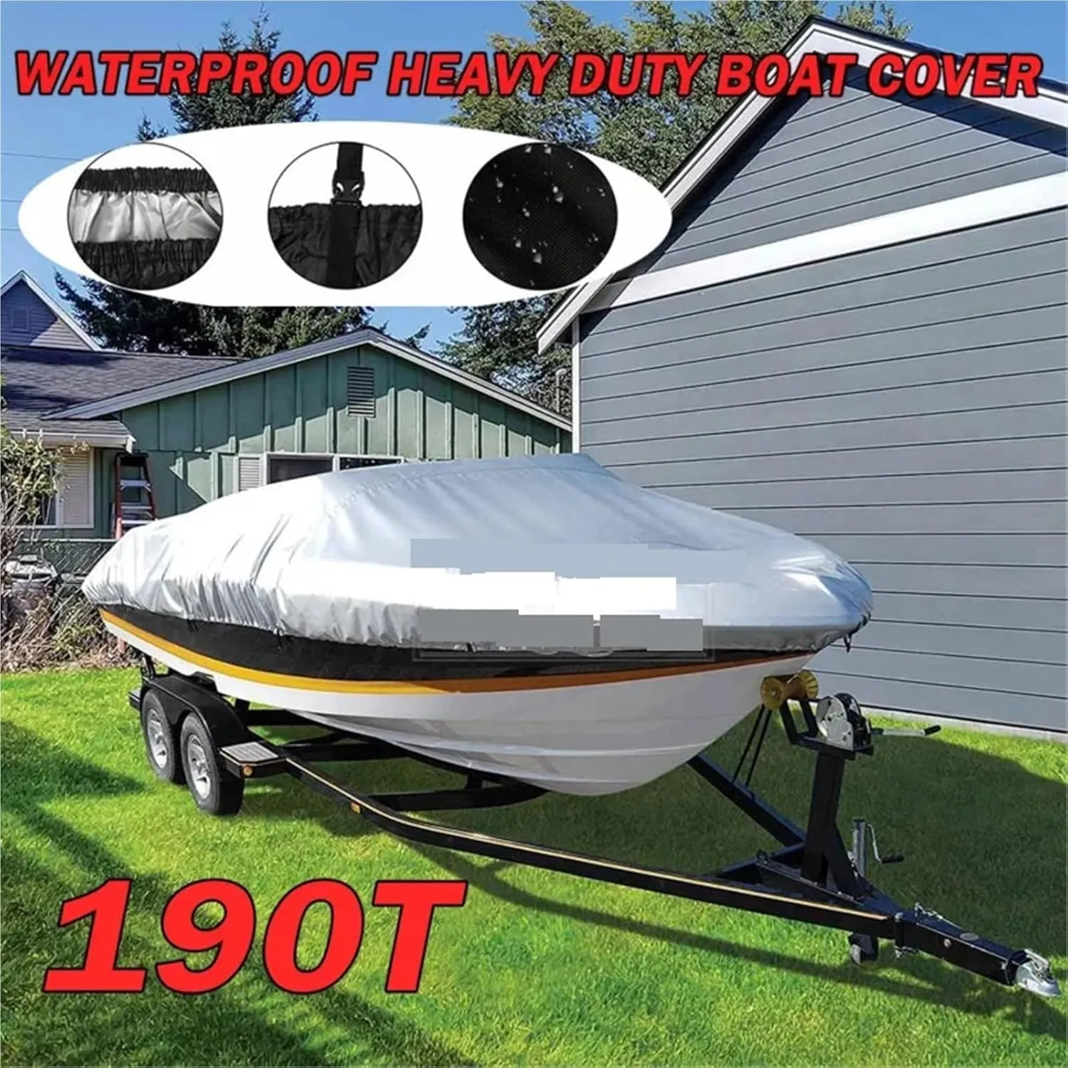 Waterproof 190T Yacht Cover 11–22ft – Anti-Tear with Silver Reflective Coating for Boats(11-13FT 420x270cm)