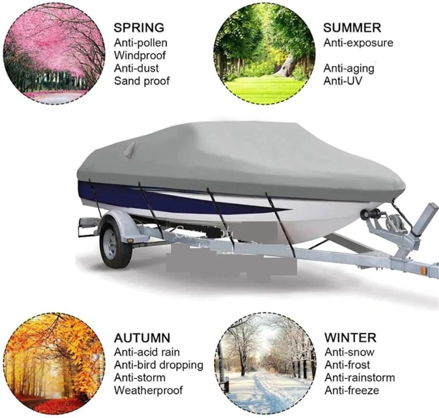 Waterproof 190T Yacht Cover 11–22ft – Anti-Tear with Silver Reflective Coating for Boats(11-13FT 420x270cm)