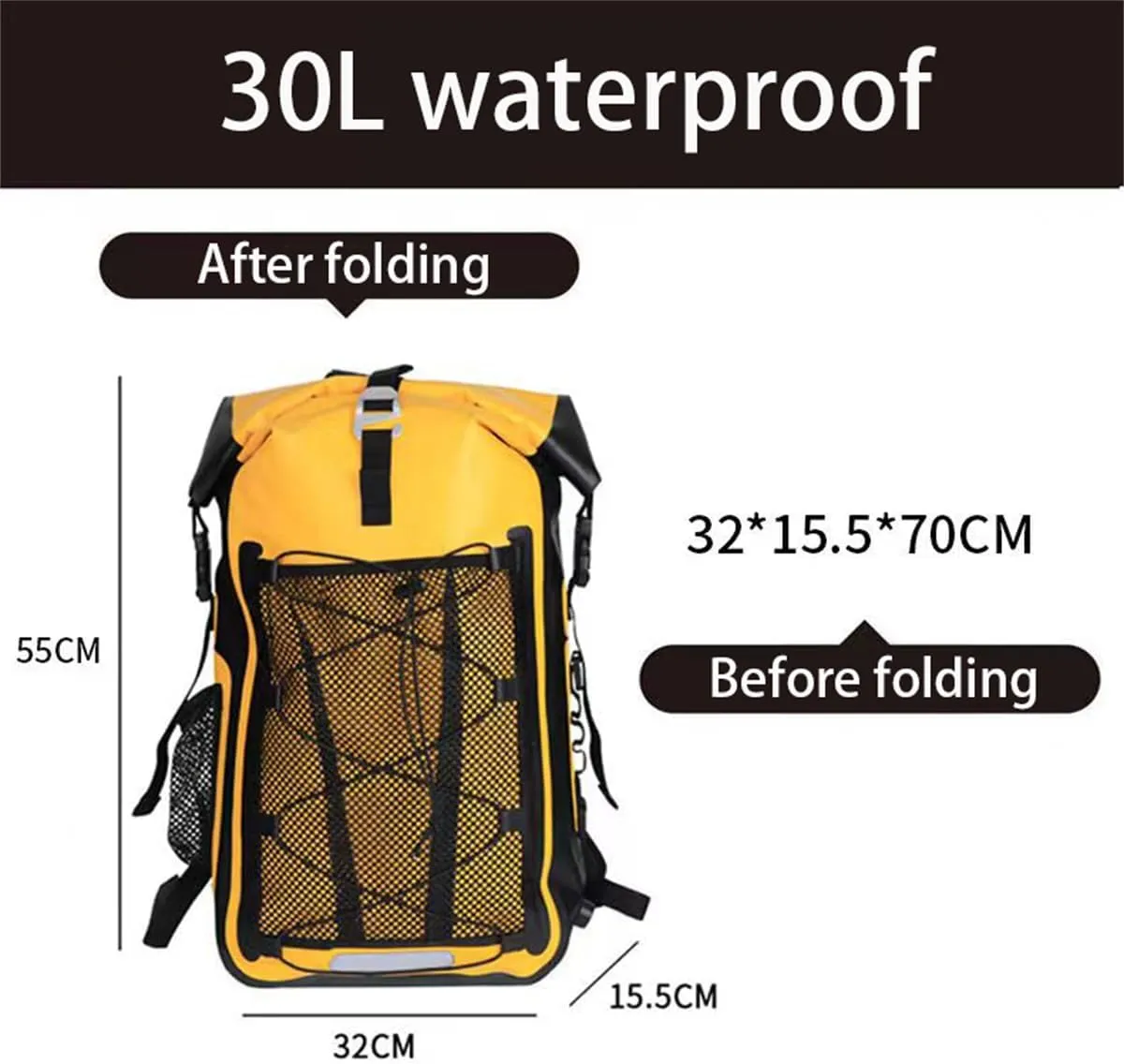 Waterproof Backpack Kayak Dry Bag Backpack Waterproof 30L, Lightweight Roll Top Dry Bag for Boating Surfing Camping (Green,30L)