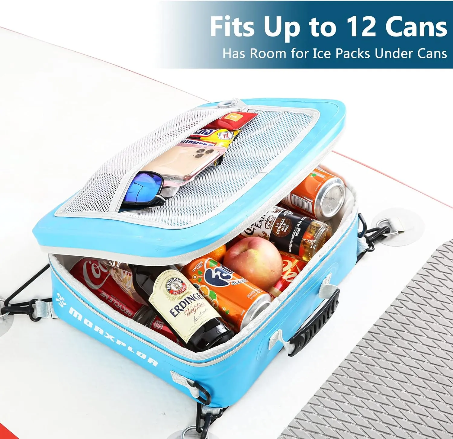 Waterproof PVC Paddleboard Cooler Deck Bag - 12 Can Soft Insulated Cooler for Paddleboarding, Camping, Kayaking