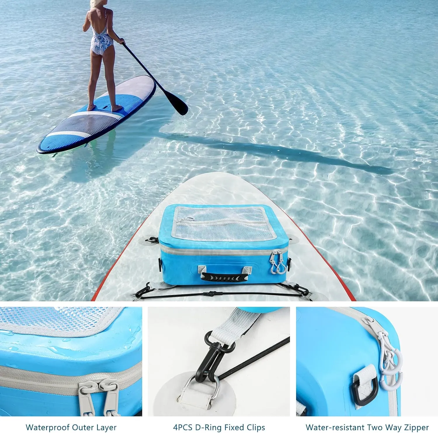 Waterproof PVC Paddleboard Cooler Deck Bag - 12 Can Soft Insulated Cooler for Paddleboarding, Camping, Kayaking