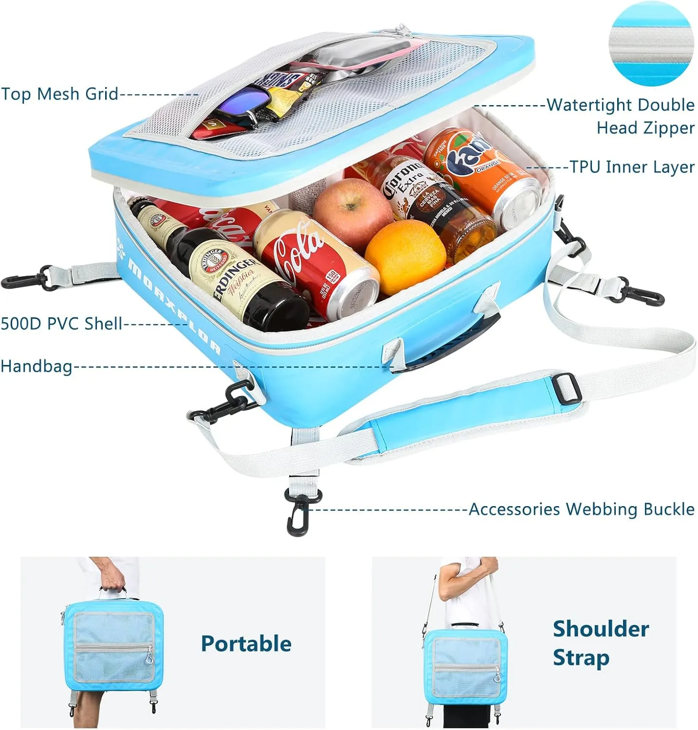 Waterproof PVC Paddleboard Cooler Deck Bag - 12 Can Soft Insulated Cooler for Paddleboarding, Camping, Kayaking