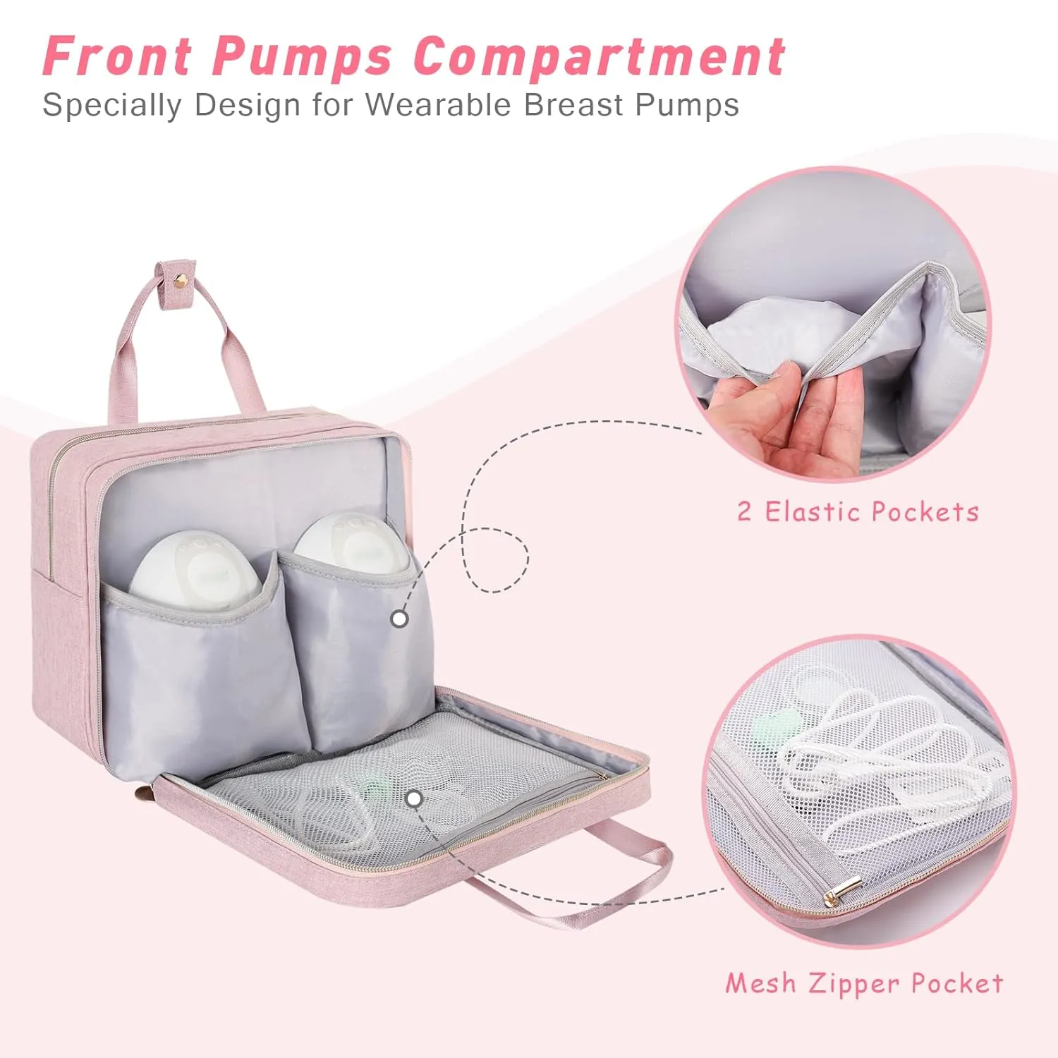 Wearable Breast Pump Bag with Cooler Compartment Compatible with Momcozy M5/S12 Pro, Elvie & Medela Pump in Style, Carrying Case with a Ice Pack & Waterproof Mat for Breast Pump and Accessories,Pink