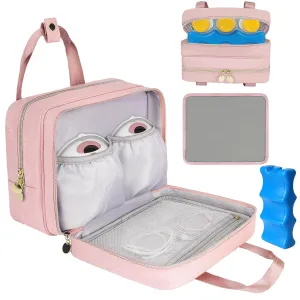 Wearable Breast Pump Bag with Cooler Compartment Compatible with Momcozy M5/S12 Pro, Elvie & Medela Pump in Style, Carrying Case with a Ice Pack & Waterproof Mat for Breast Pump and Accessories,Pink