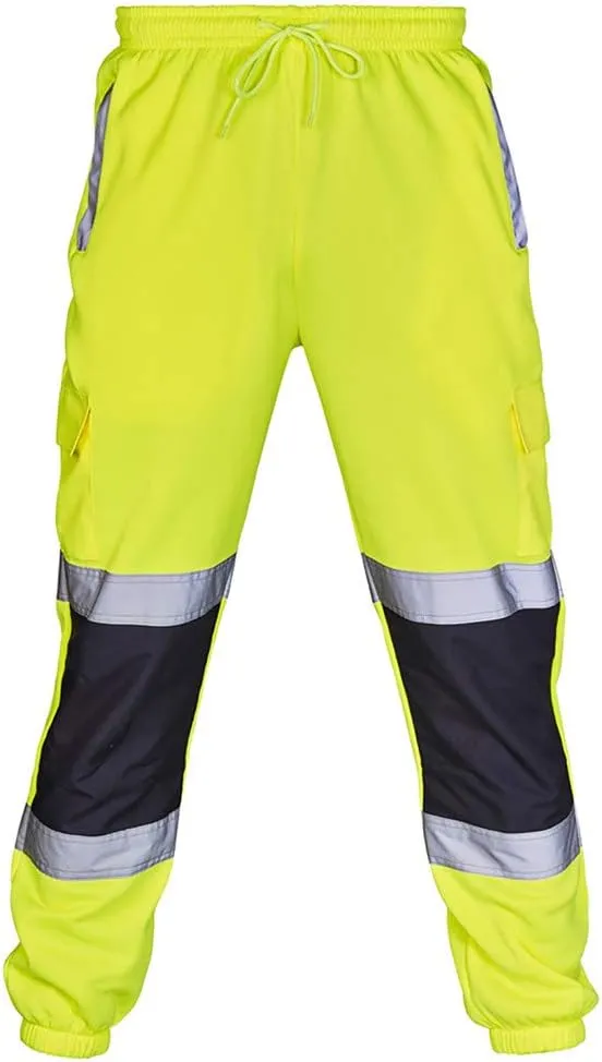 WENKOMG1 Construction Work Pants for Men,Hi Vis Reflective Neon Color Bottoms High Visibility Trousers for Men