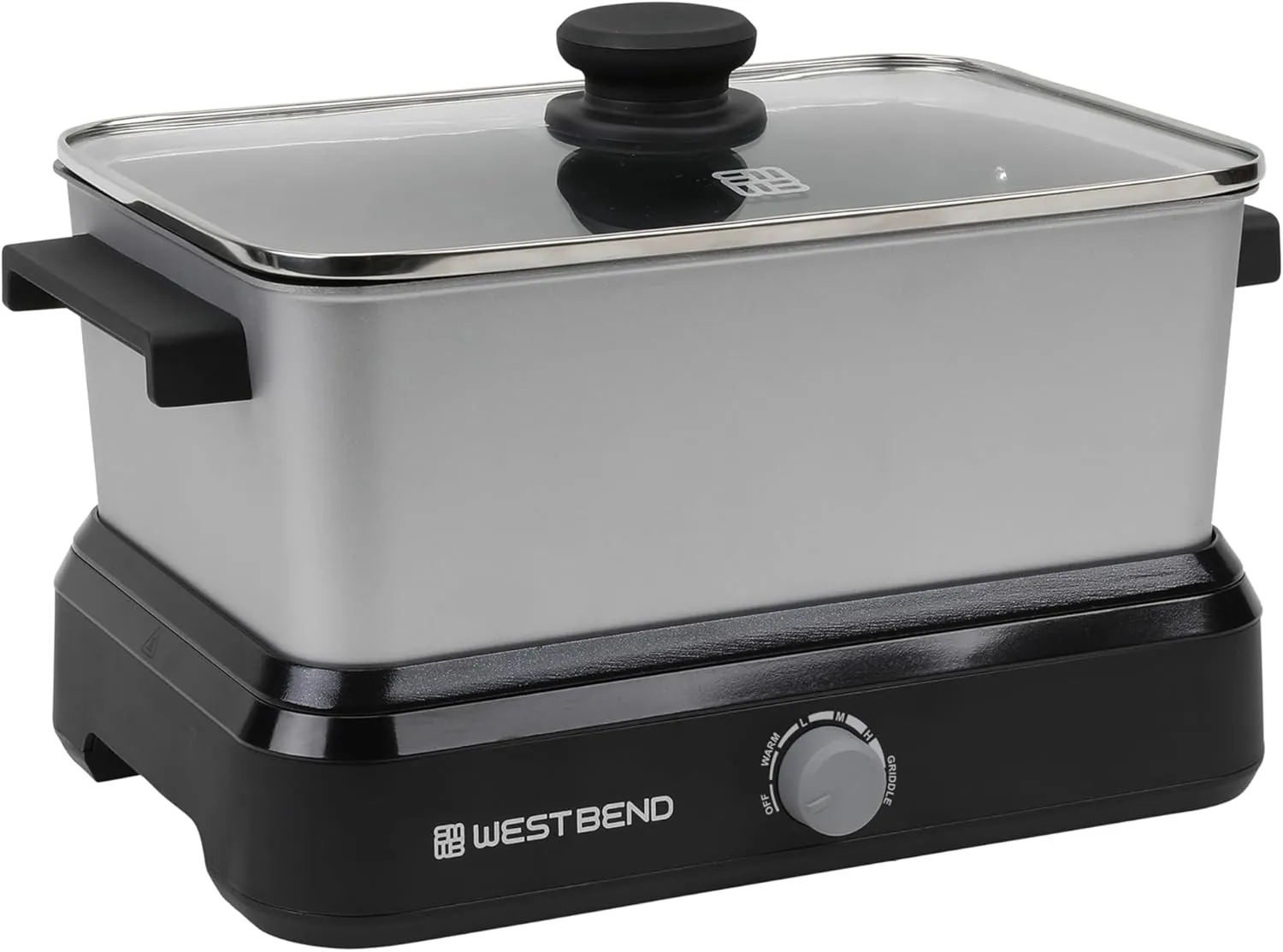 West Bend 87905 Slow Cooker Large Capacity Non-stick Vessel with Variable Temperature Control Includes Travel Lid and Thermal Carrying Case, 5-Quart, Silver