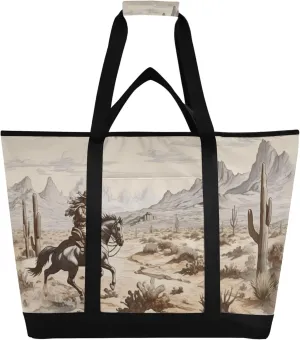 Western Cowboy Reusable Insulated Cooler Bag with Ice Pack Compartment - Large 47L Waterproof Thermal Grocery Tote for Picnic Beach Camping Lunch Storage