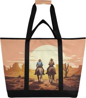 Western Cowboy Reusable Insulated Cooler Bag with Ice Pack Compartment - Large 47L Waterproof Thermal Grocery Tote for Picnic Beach Camping Lunch Storage