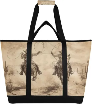 Western Cowboy Reusable Insulated Lunchbox Cooler Bag, Leakproof Kitchen Grocery Bag Collapsible Portable Cooler Tote Bag for Picnic, Camping, Office, Travel