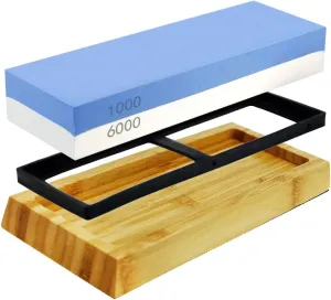 whetstone knife sharpener sharpening stone knife sharpener stone 2 Side Grit 1000/6000 Waterstone whetstone sharpener NonSlip Bamboo Base & Angle Guide
