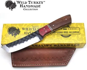Wild Turkey Handmade Collection Full Tang High Carbon Steel Fixed Blade Knife w/Leather Sheath (1825)