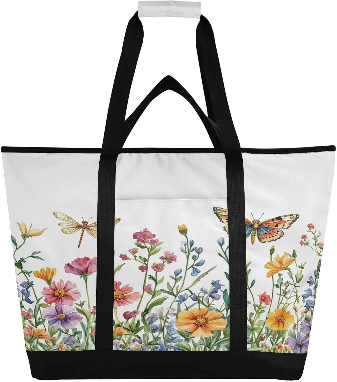 Wildflowers Butterfly Reusable Insulated Lunchbox Cooler Bag, Leakproof Kitchen Grocery Bag Collapsible Portable Cooler Tote Bag for Picnic, Camping, Office, Travel