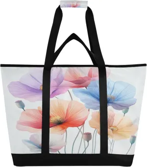 Wildflowers Reusable Insulated Cooler Bag with Ice Pack Compartment - Large 183L Waterproof Thermal Grocery Tote for Picnic Beach Camping Lunch Storage