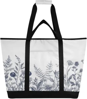 Wildflowers Reusable Insulated Lunchbox Cooler Bag, Leakproof Kitchen Grocery Bag Collapsible Portable Cooler Tote Bag for Picnic, Camping, Office, Travel