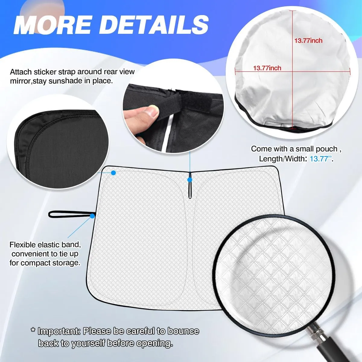 Windshield Sun Shade for 2022-2025 GMC Hummer EV Accessories Thicken 6-Layer Front Window Sunshade Cover Sun Visor Protector Foldable Block UV Rays Keep Vehicle Cool
