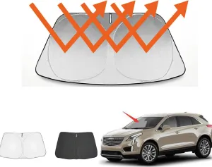 Windshield Sun Shade for Cadillac XT5 Accessories 2017-2024，Window Shade Sun Visor Foldable Front Blocks UV Rays &Sun Heat - 210T Material 2 layers, Keep Cooler