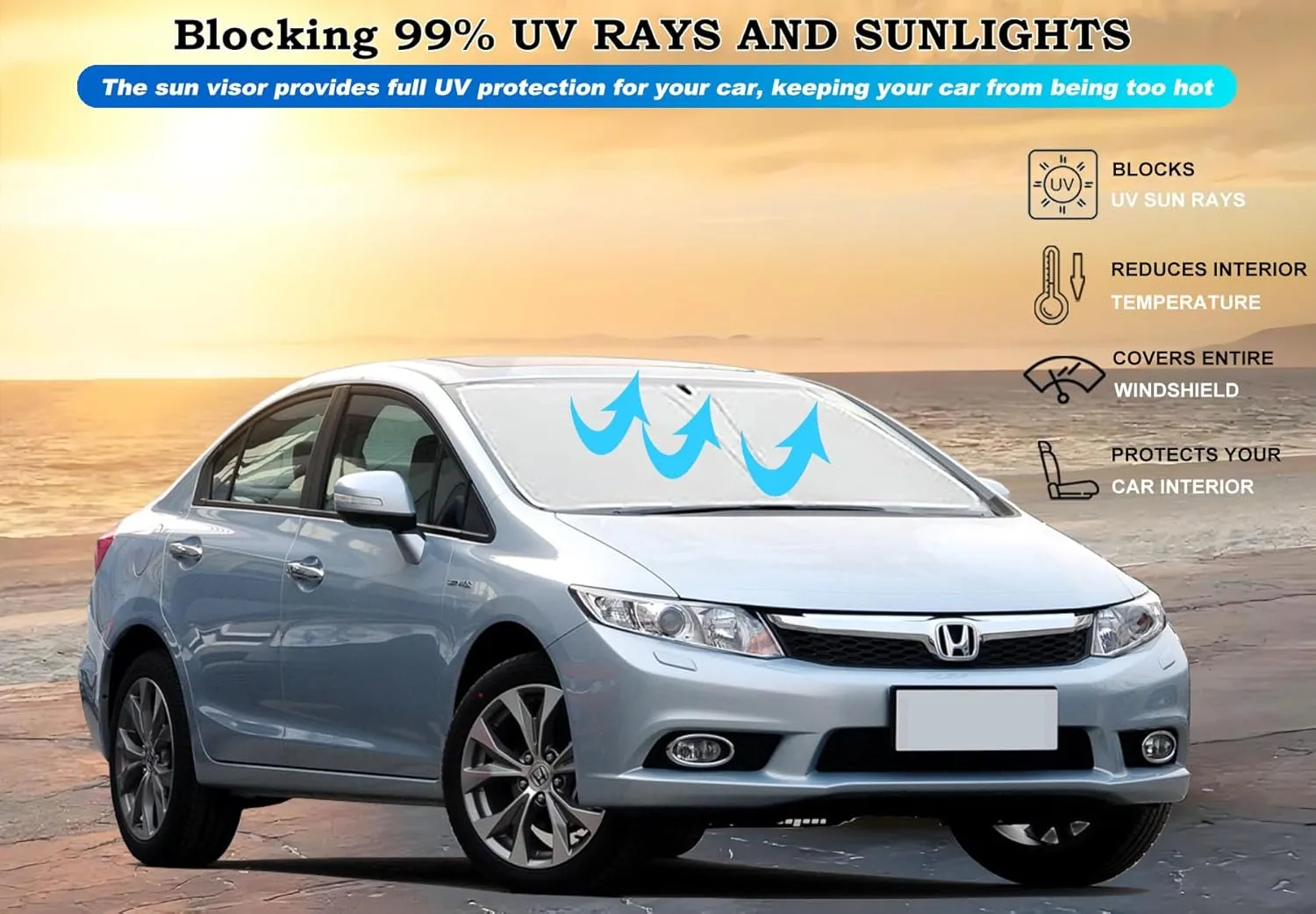 Windshield Sun Shade for Honda Civic 2012-2015 Front Window Sun Visor Protector Honda Civic Accessories Foldable Sunshade Blocks UV Rays Keeps Your Car Cooler