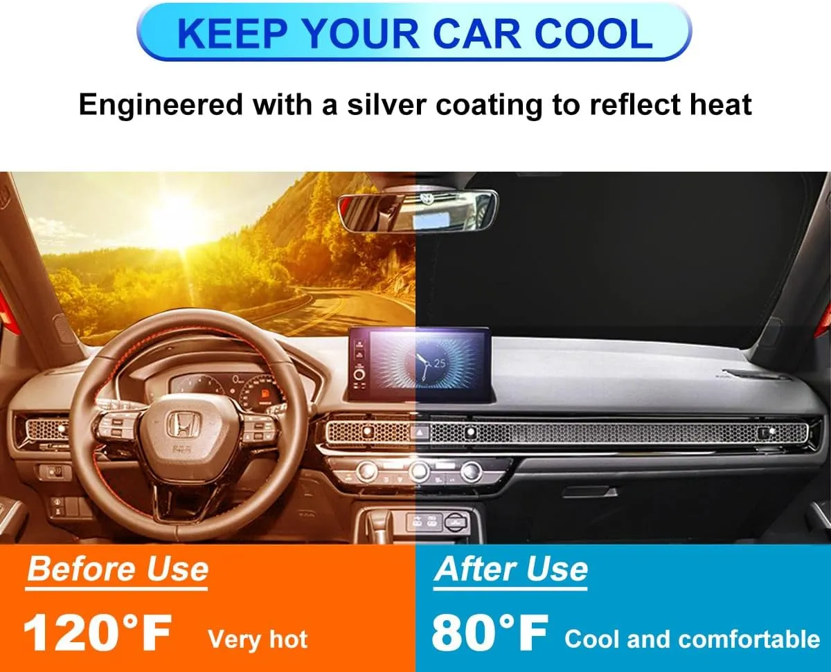Windshield Sun Shade for Honda Civic 2012-2015 Front Window Sun Visor Protector Honda Civic Accessories Foldable Sunshade Blocks UV Rays Keeps Your Car Cooler