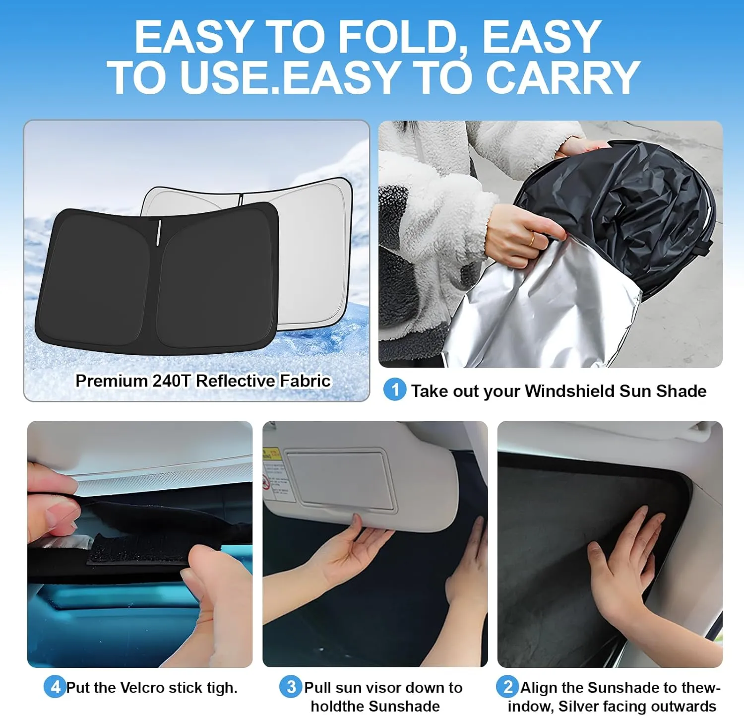 Windshield Sun Shade for Volkswagen Atlas 2018-2024 2025 Compatible Accessories Foldable Design Sunblocker Protects from Sun Rays & Heat Damage