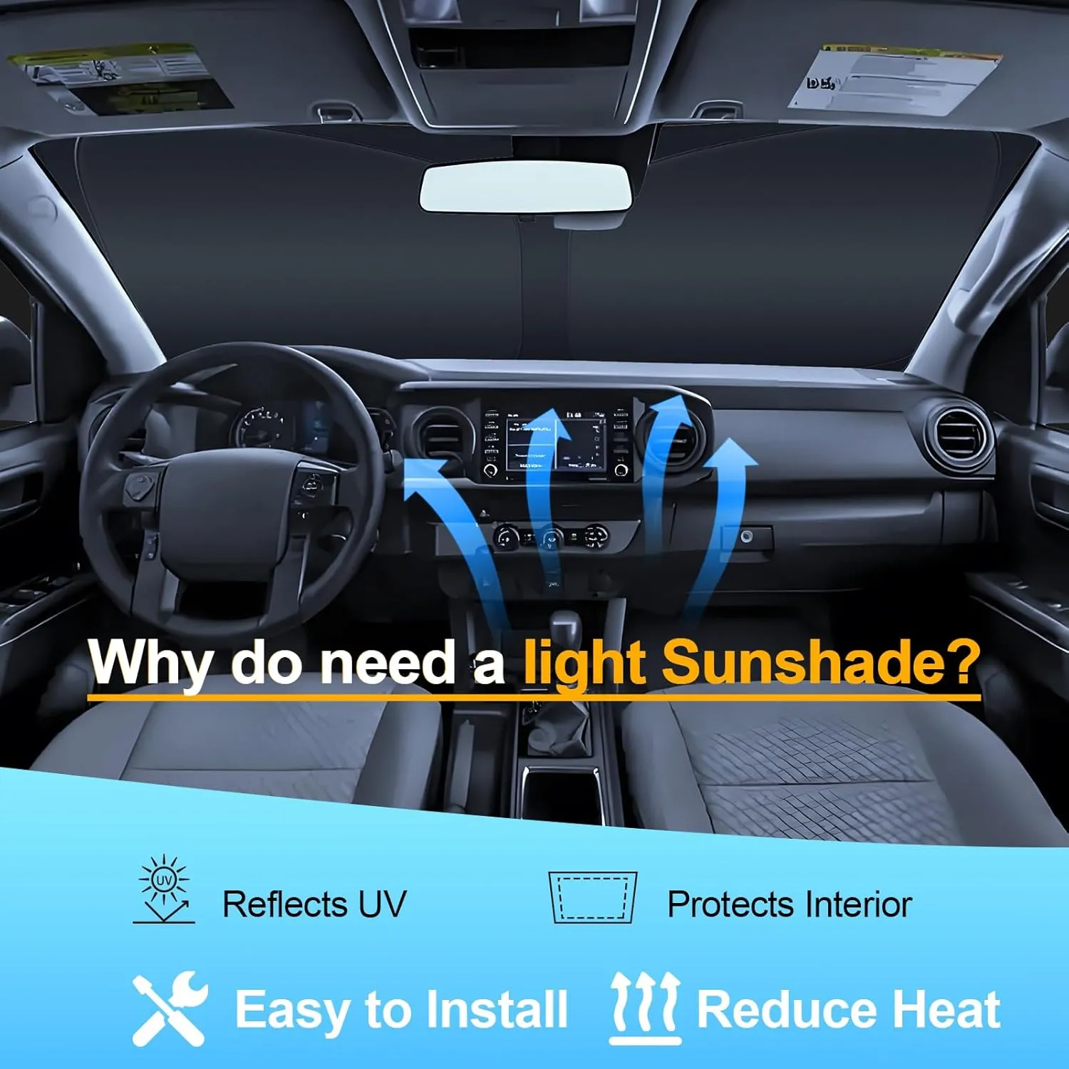 Windshield Sun Shade for Volkswagen Atlas 2018-2024 2025 Compatible Accessories Foldable Design Sunblocker Protects from Sun Rays & Heat Damage