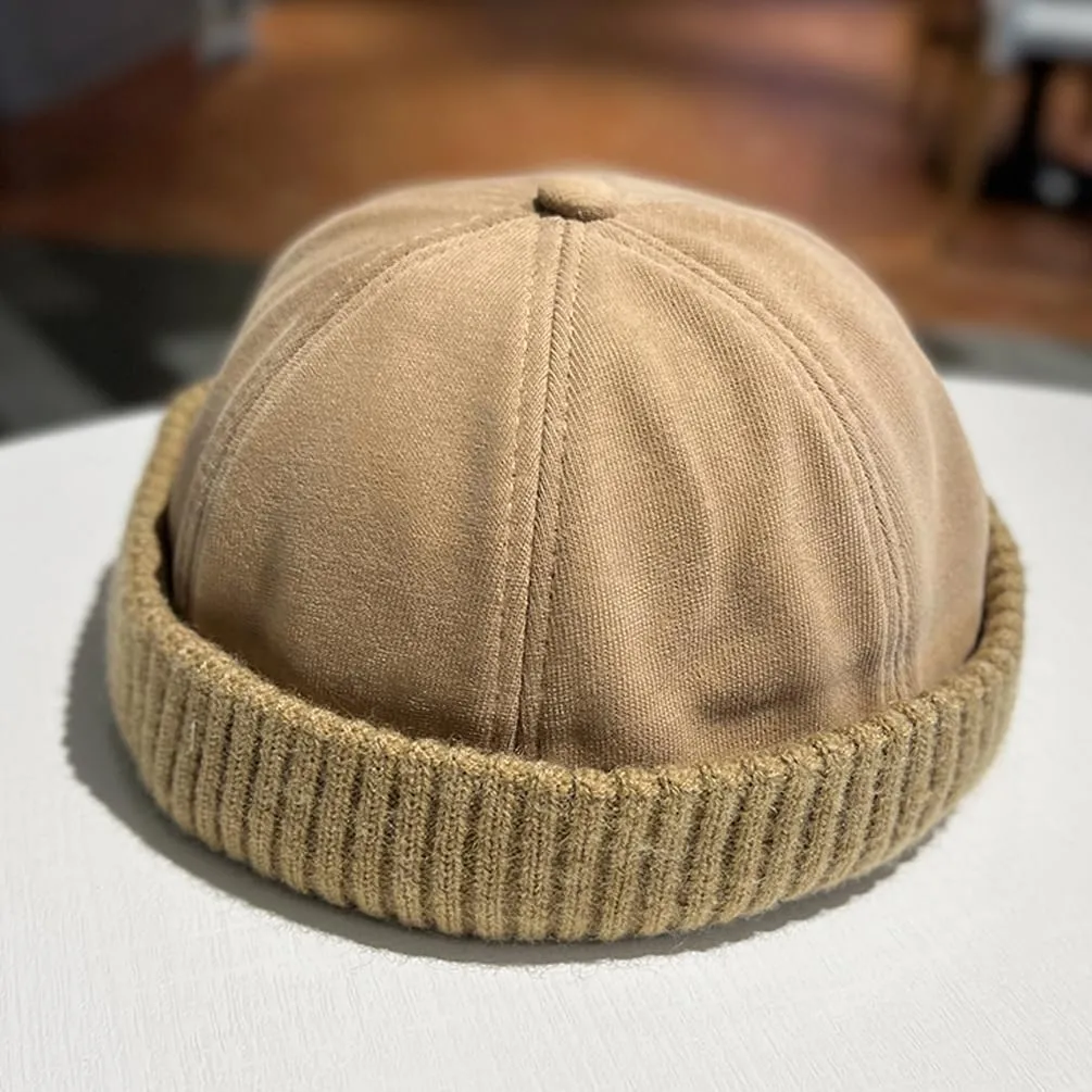 Winter Fisherman Beanie Hats Warm Knit Brimless Hat Retro Docker Cap Adjustable