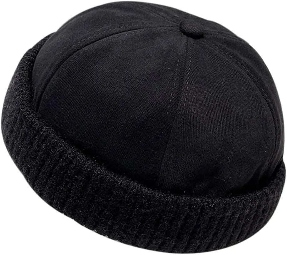 Winter Fisherman Beanie Hats Warm Knit Brimless Hat Retro Docker Cap Adjustable