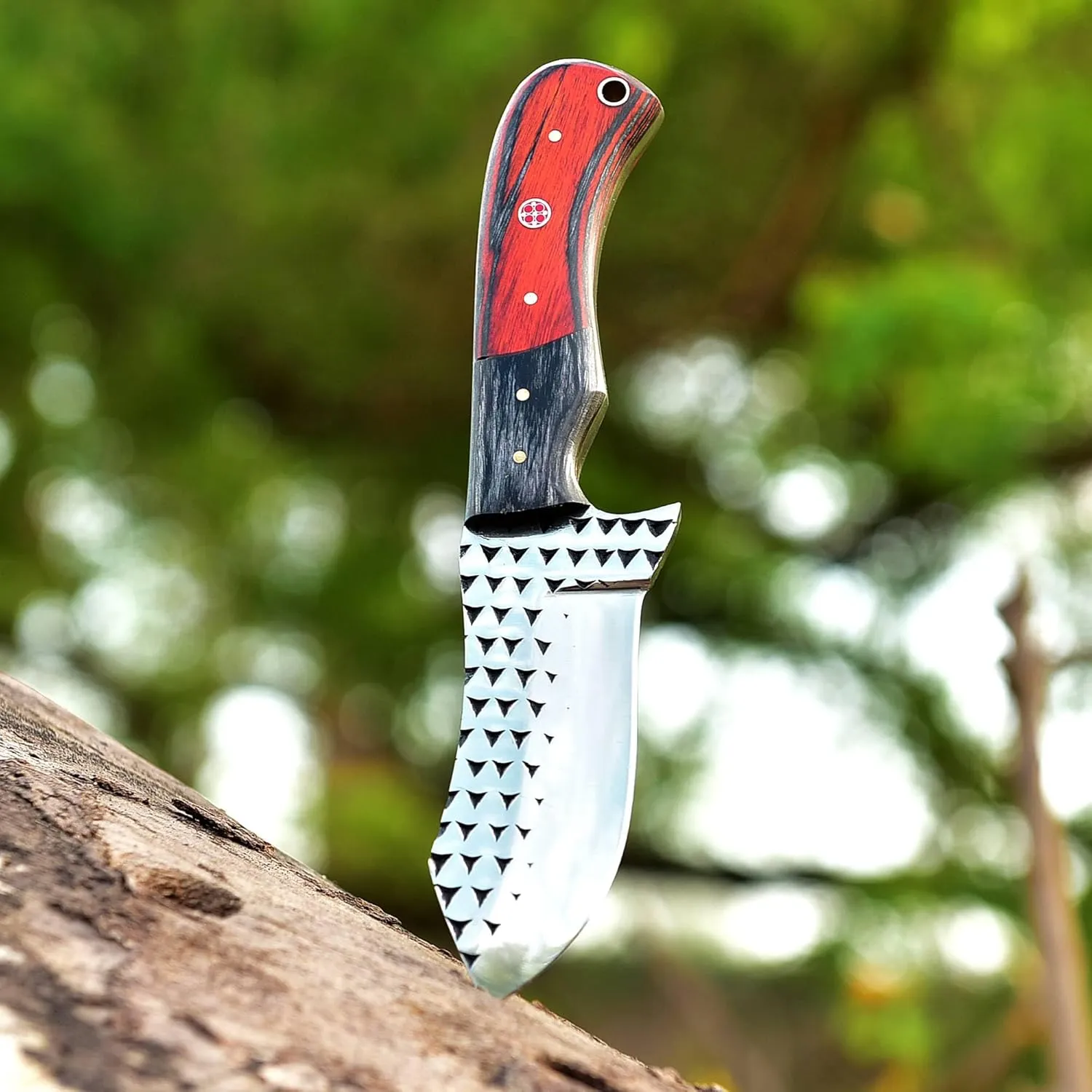 Wolf Cut Custom Handmade Farrier Rasp Steel Bull cutter knife Cowboy knife Hunting knife Camping knife with Pancake Leather Sheath (Black wood)