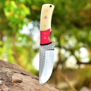Wolf Cut Custom Handmade Farrier Rasp Steel Bull cutter knife knife EDC Fixed Blade Knife Cowboy knives Hunting knife Bushcraft knife Caming knives tactical knife Pancake leather sheath (Red wood)