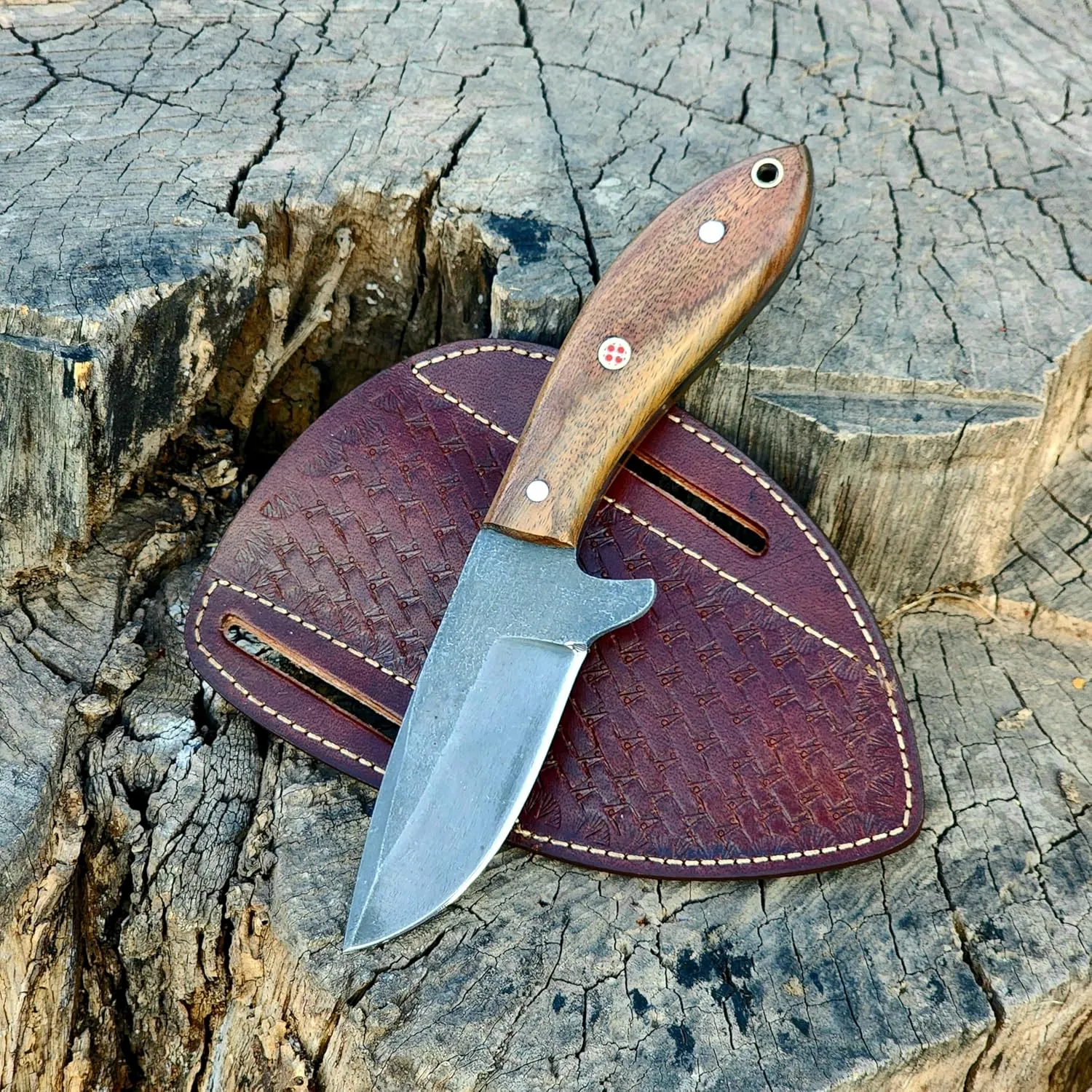 Wolf Cut Handmade 1095 Steel Bull Cutter Knife Cowboy Knife Wood & Bone Handle Utility Knife EDC Fixed Blade Knife For Men women sharp Camping Knives Bushcraft Knife Classic Pancake leather Sheath (Rose Wood)