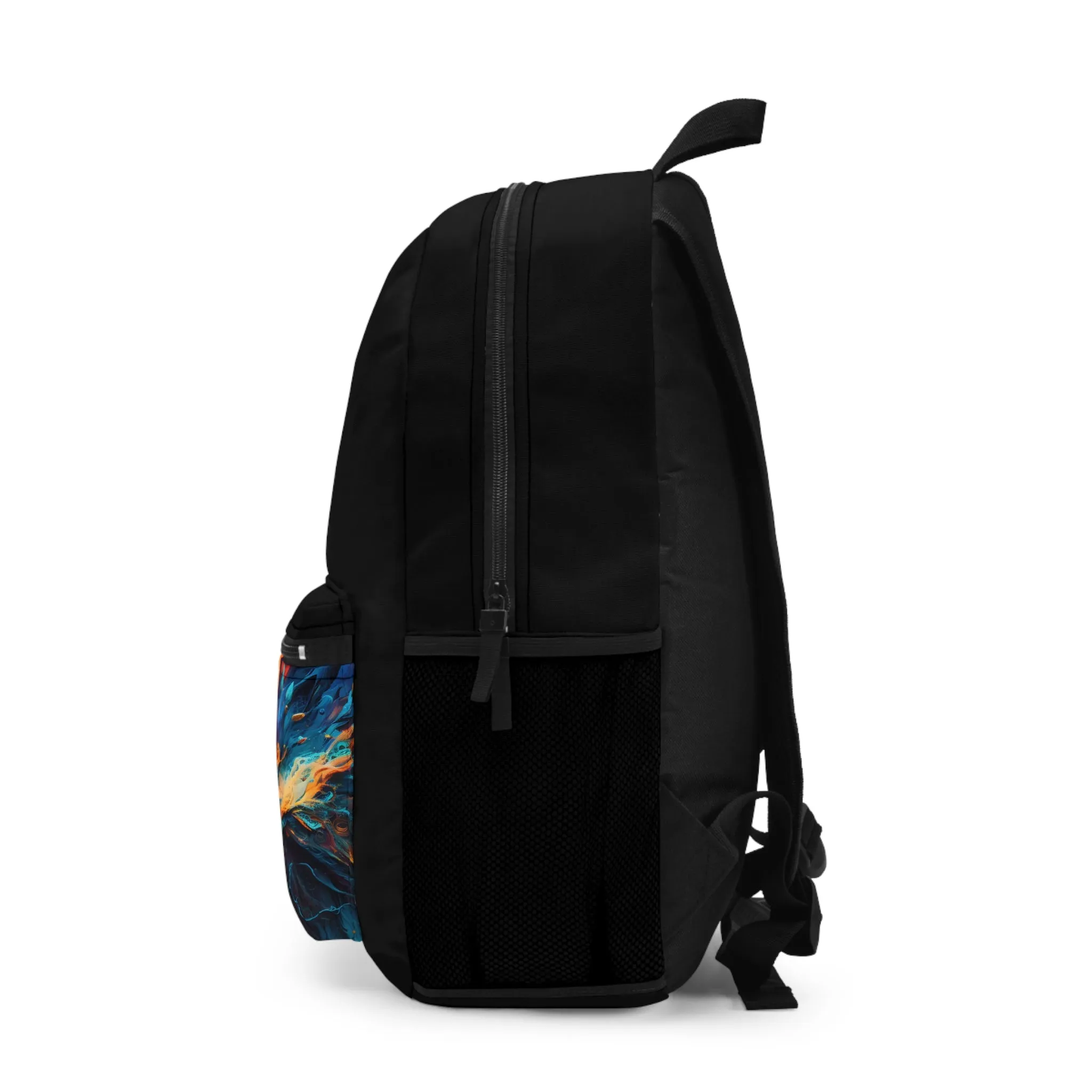 Wolf Design Black Backpack Vibrant Colorful Art Durable Lightweight School Travel Bag